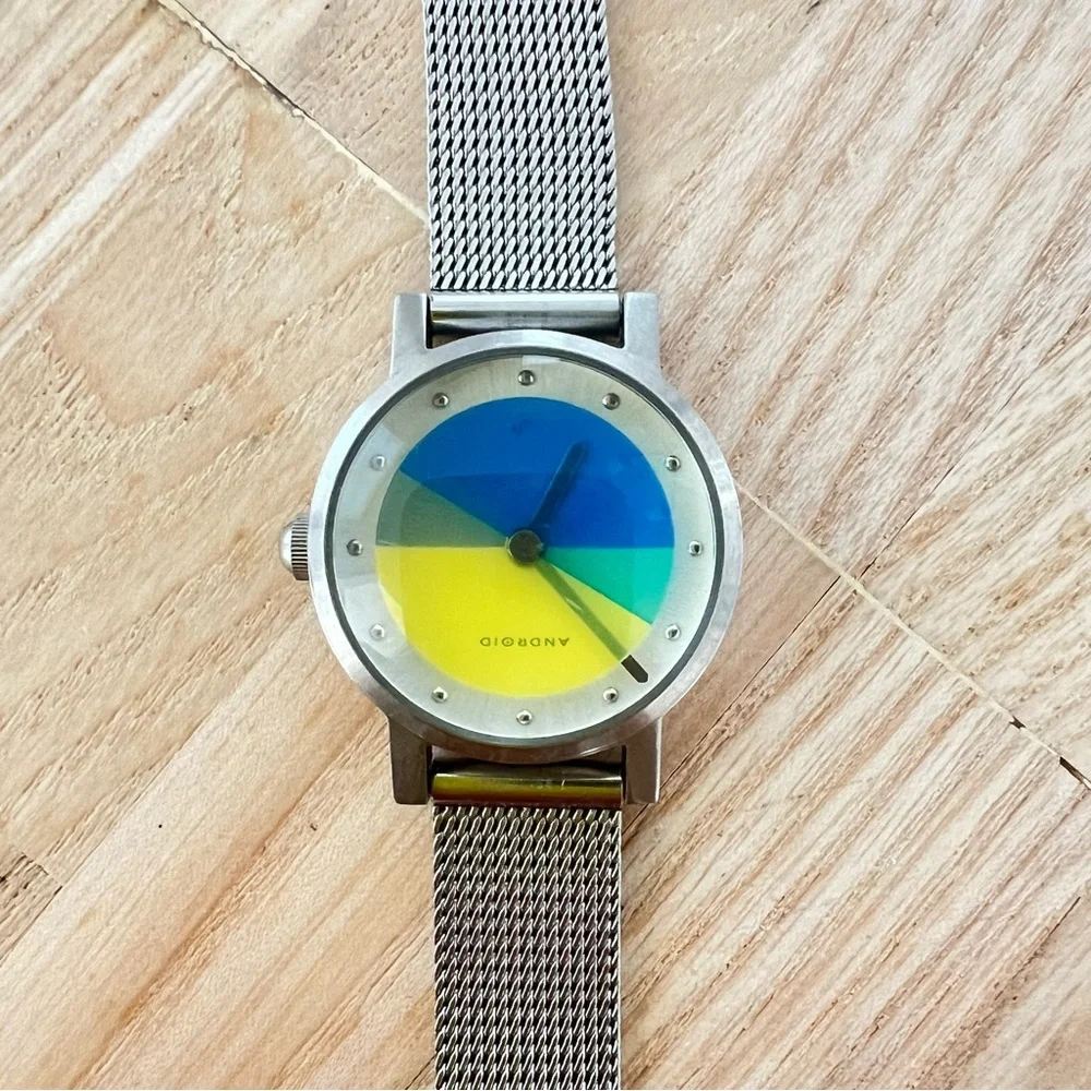 Android USA ladies Silver Tone color block Stainless Steel watch NEW BATTERY